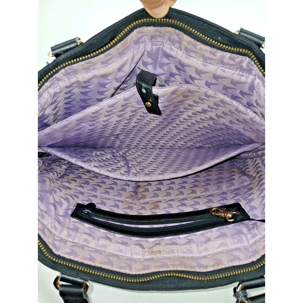 Lo & Sons Black Nylon Laptop Purse Bag Gold Charm Lavender Lining C117